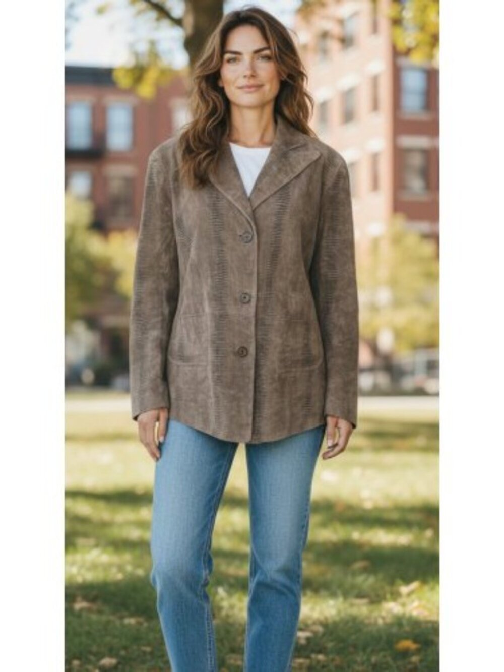 NEWPORT NEWS Styleworks Brown Suede Leather Jacket Ladies Size 14W